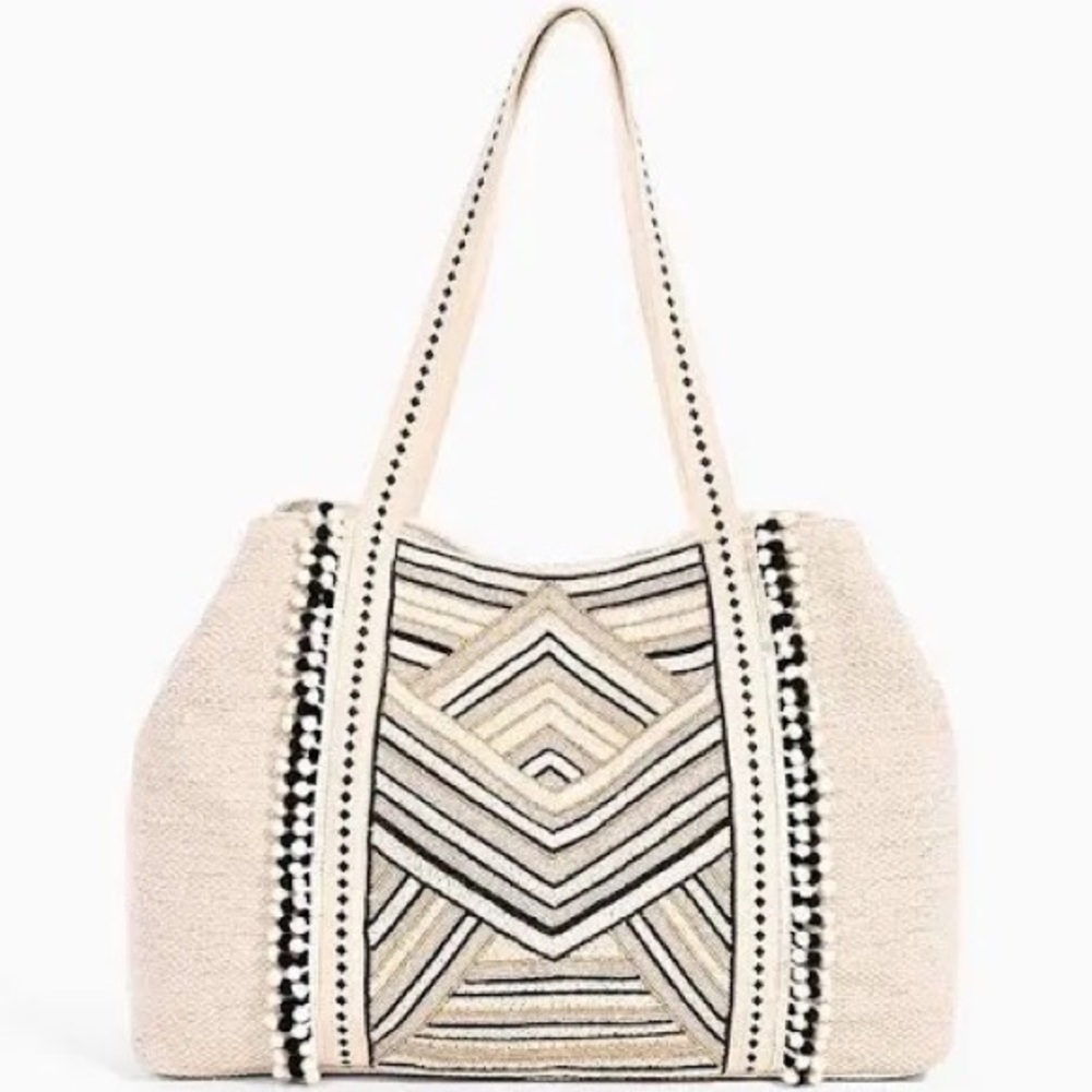 America & Beyond golden glam hand beaded metallic Tote Embroidered Detail